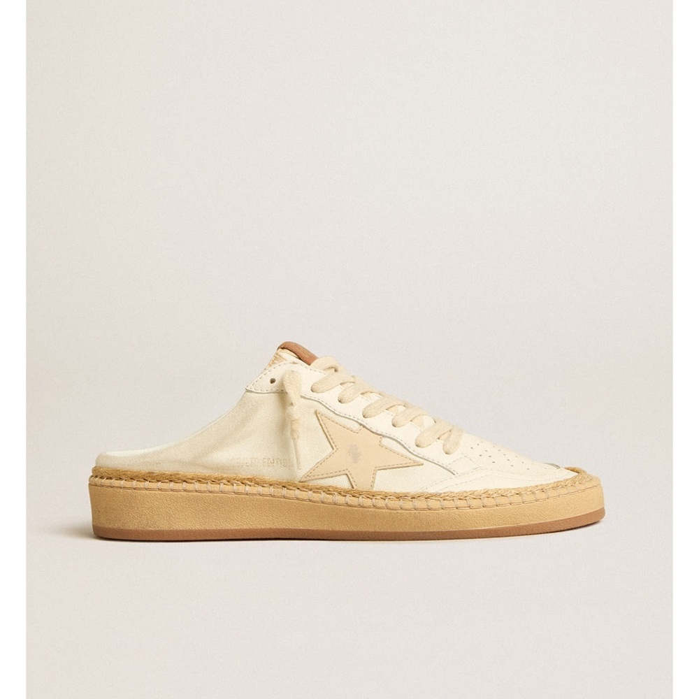 Golden Goose Ball Star Sabots LTD with beige leather star and raffia trim//8.5W